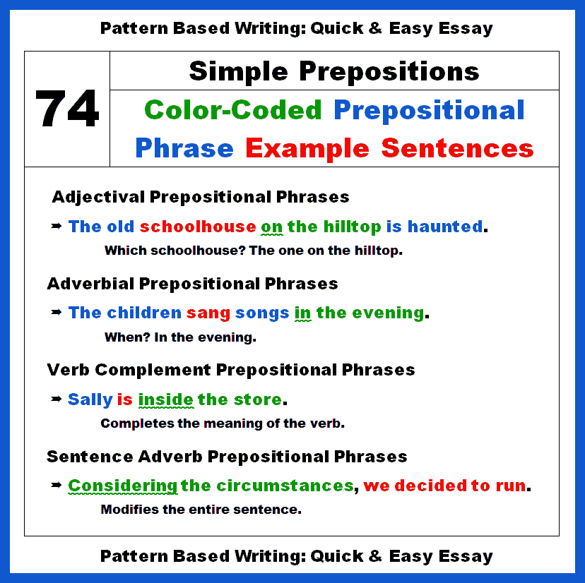 74 Color Coded Prepositional Phrase Example Sentences With Analysis Teaching Writing Fast And Effectively